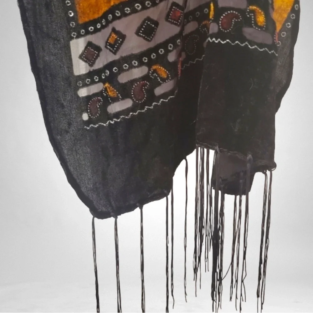 Lux burn out Velvet Paisley Wrap Scarf in Black and Gold